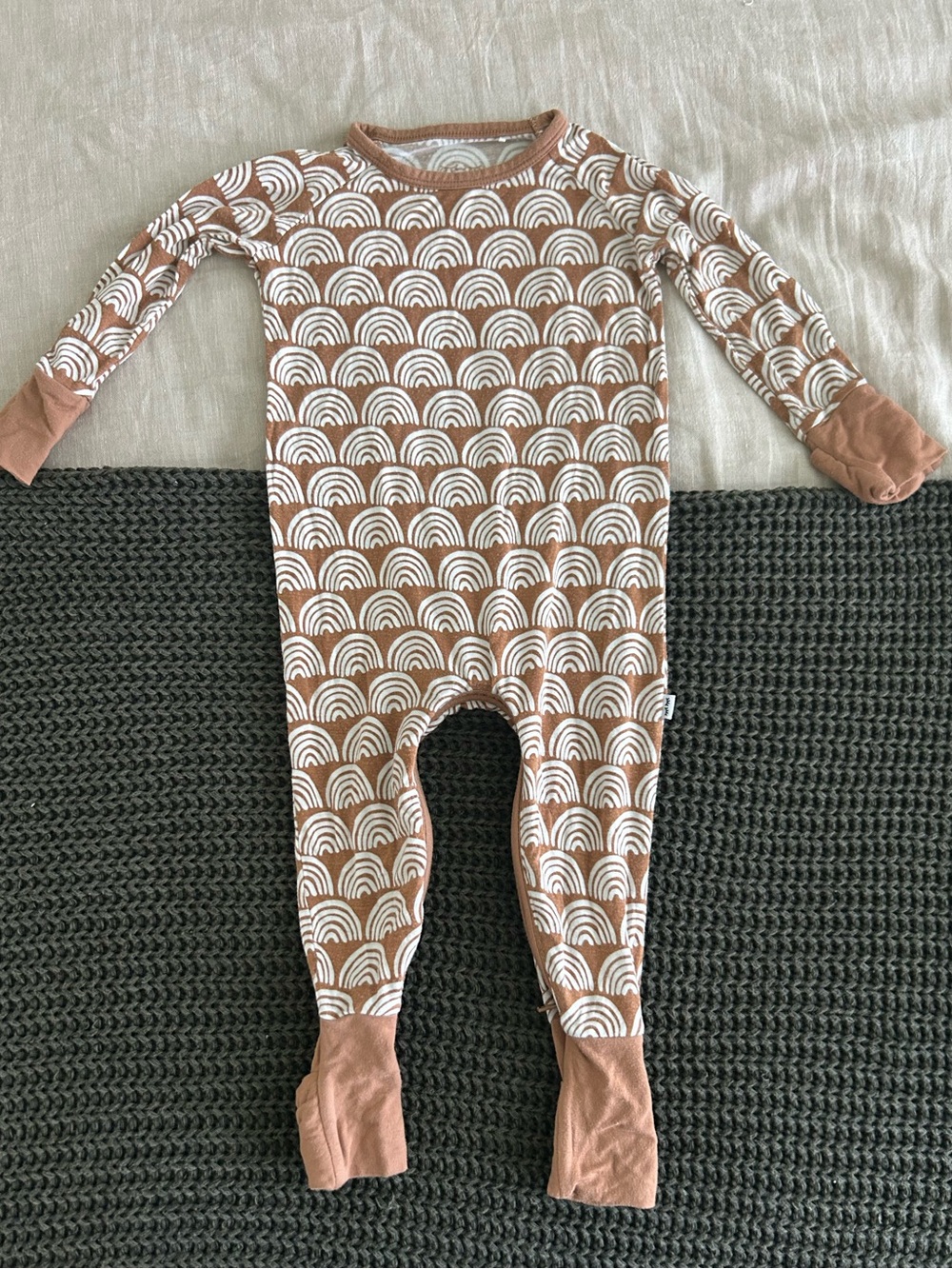 Little Sleepies Cream and Brown Rainbow Convertible One-Piece